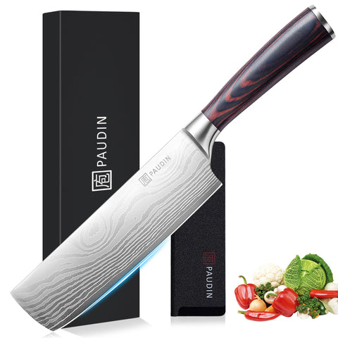 PAUDIN Nakiri Knife 7-inch blade for precise slicing.