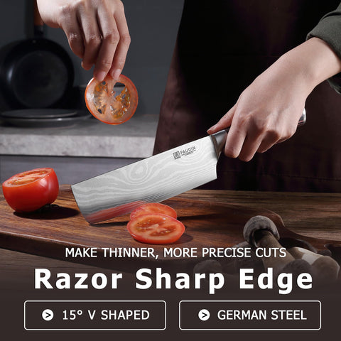 PAUDIN Nakiri Knife wave pattern adds beauty and reduces friction.
