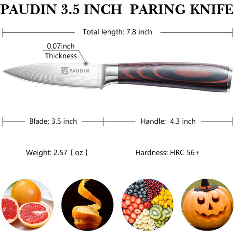 PAUDIN Paring Knife ergonomic pakkawood handle for comfortable daily use
