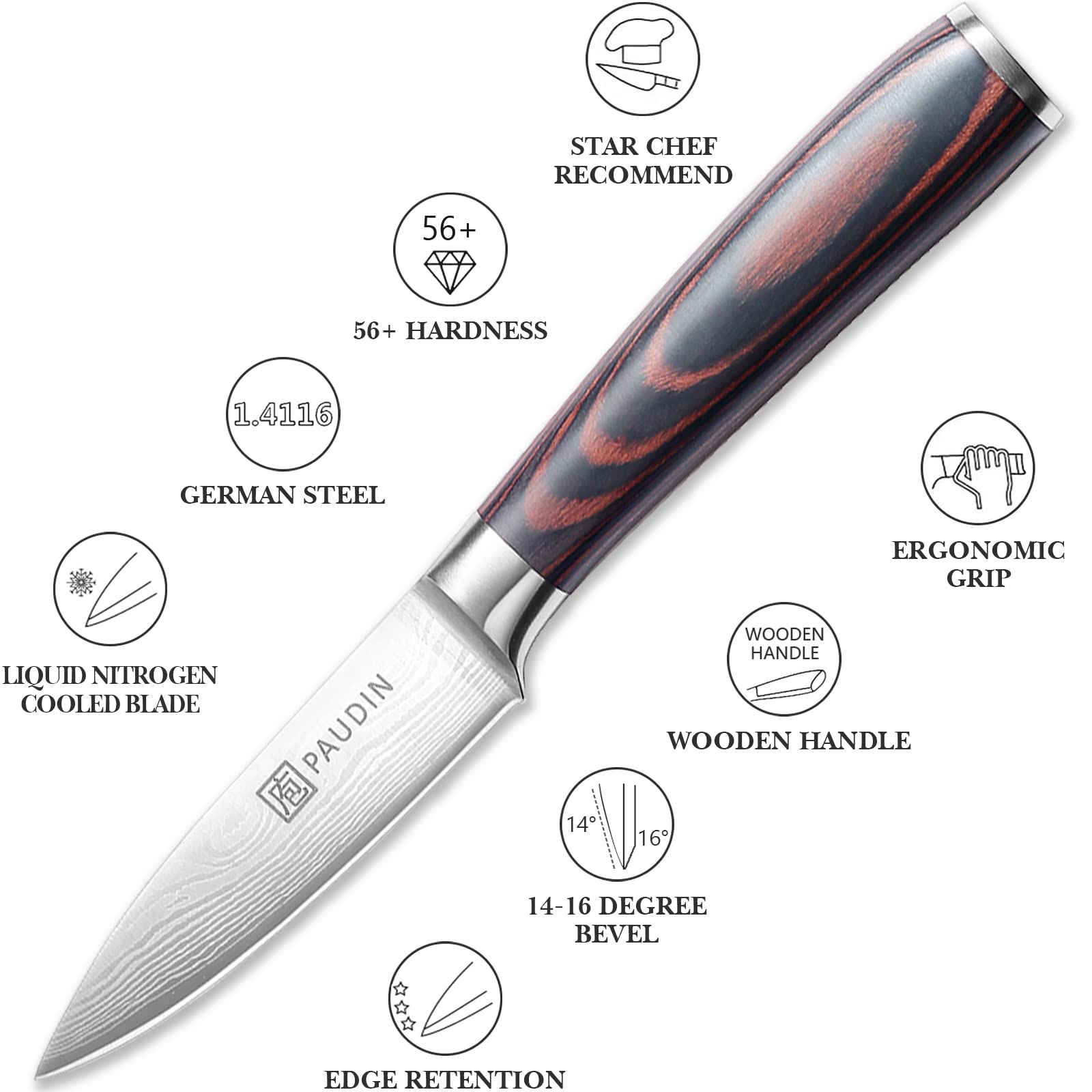 PAUDIN Paring Knife patterned blade design adds visual appeal and reliability