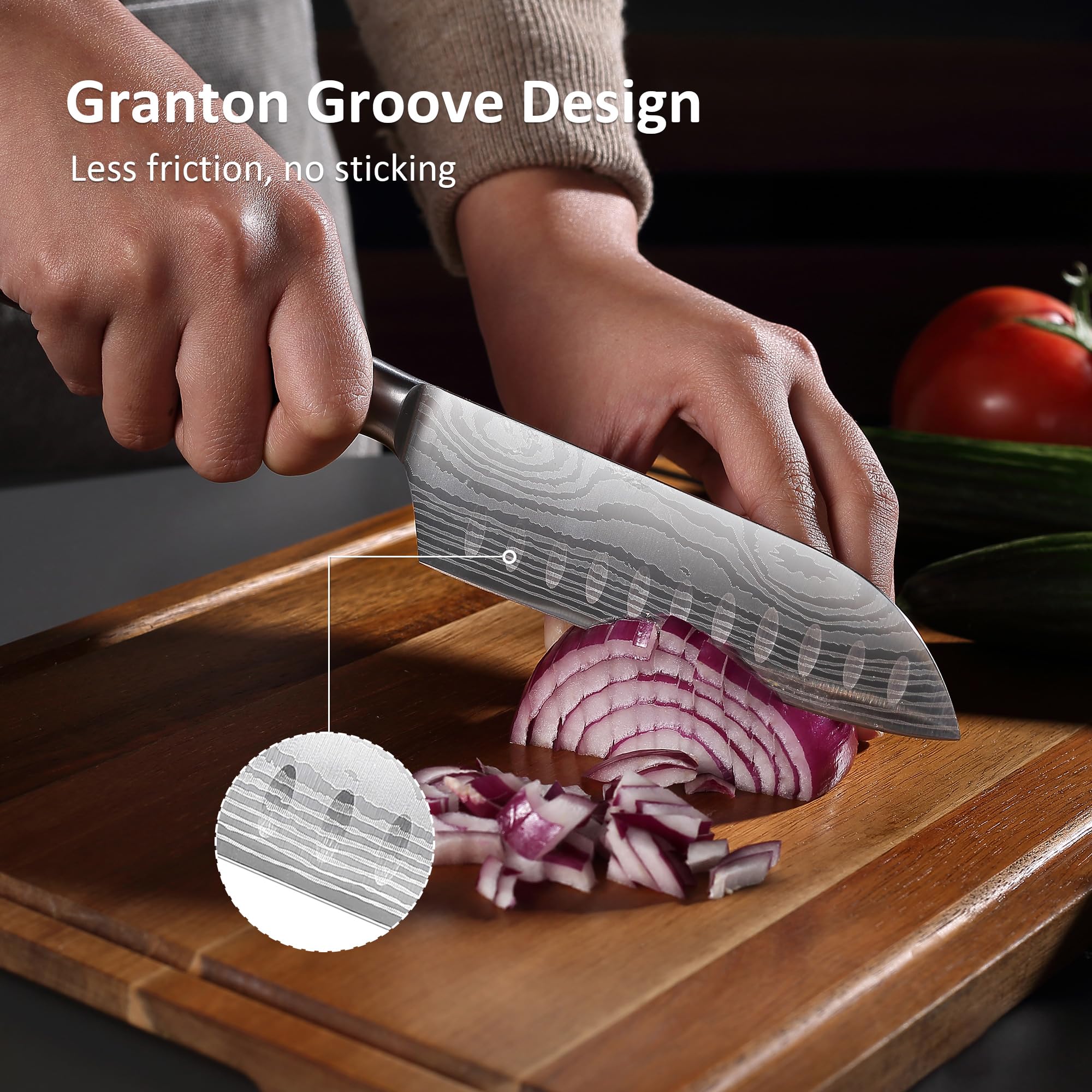 PAUDIN Santoku 5-inch ergonomic pakkawood handle for comfortable cooking