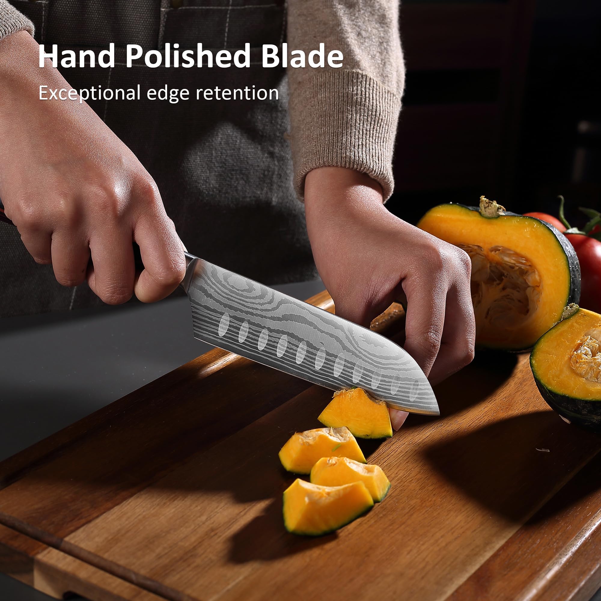 PAUDIN Santoku 5-inch grooves reduce sticking for smoother slicing