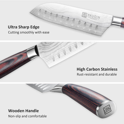 PAUDIN Santoku 5-inch kitchen-prep setup for efficient cutting and prep tasks