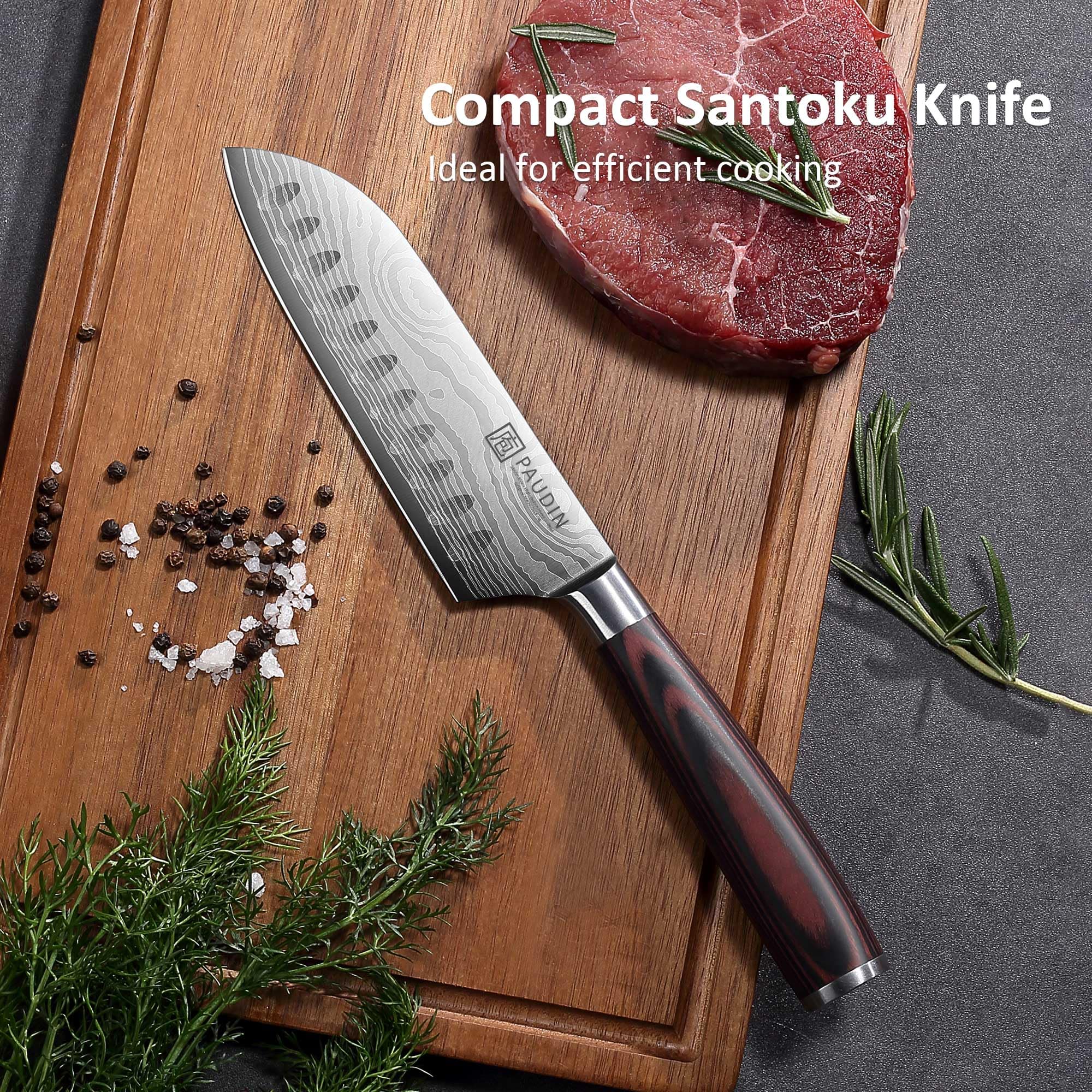 PAUDIN Santoku 5-inch knife with sheath for safe storage and gifting