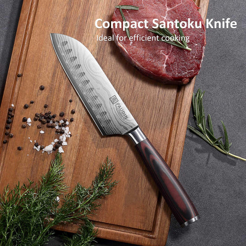PAUDIN Santoku 5-inch knife with sheath for safe storage and gifting