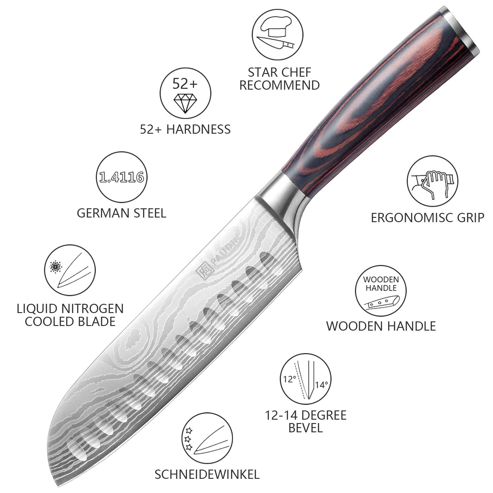 PAUDIN Santoku 7-inch knife ideal for vegetables and meats.