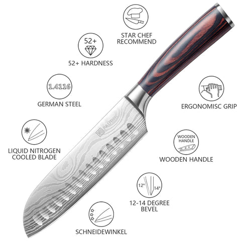 PAUDIN Santoku 7-inch knife ideal for vegetables and meats.