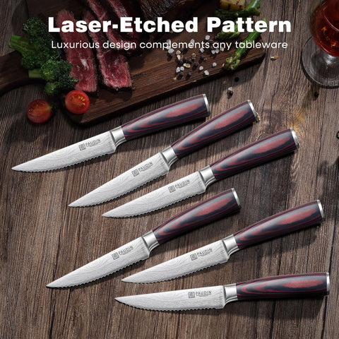 PAUDIN steak knives 6-set 5Cr15MoV stainless steel resists rust and dulling