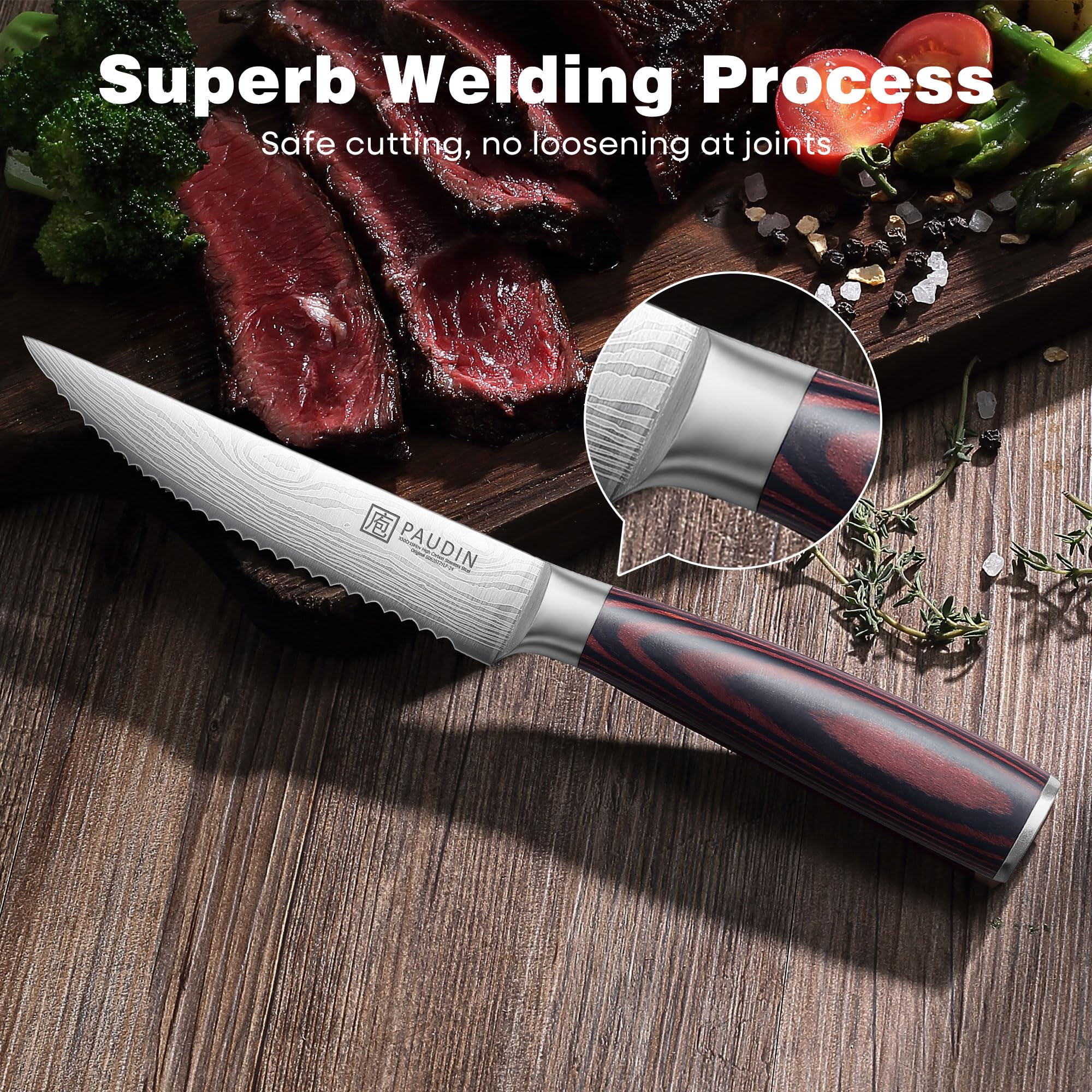 PAUDIN steak knives 6-set edge profile promises precise, tidy slices