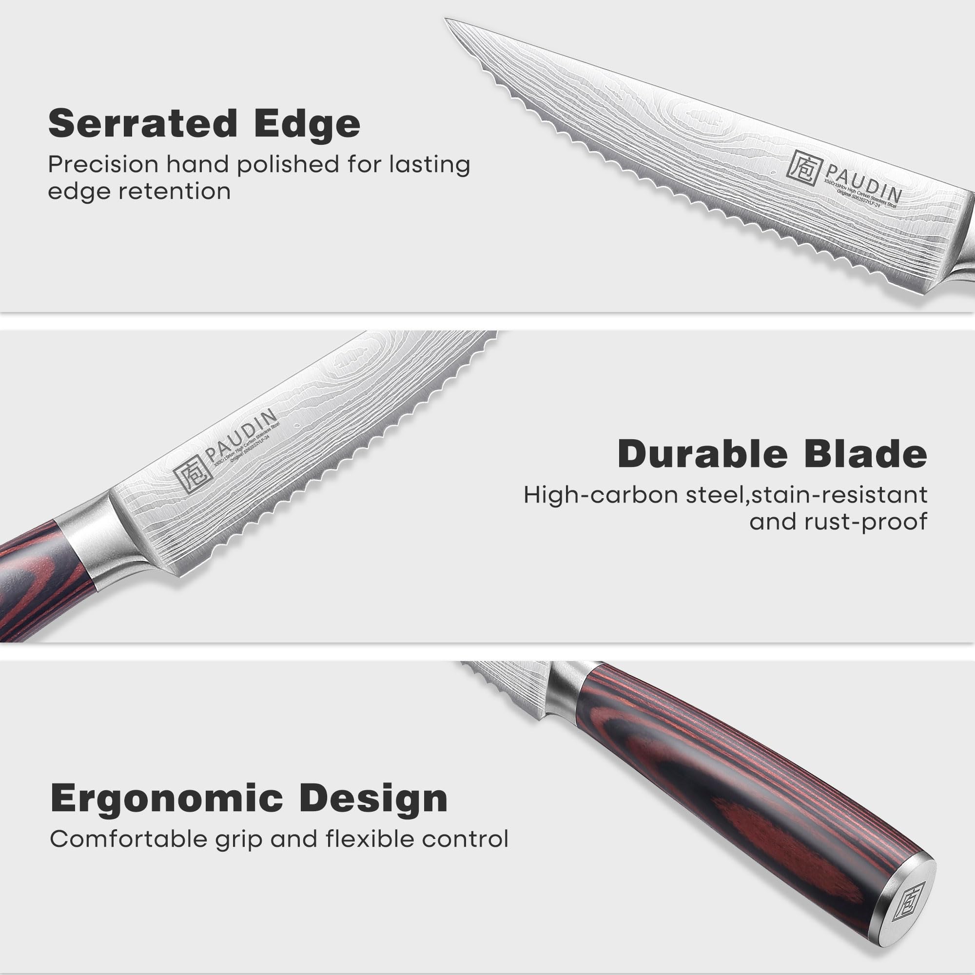 PAUDIN steak knives 6-set full dining table scene suggests elegant dining experiences
