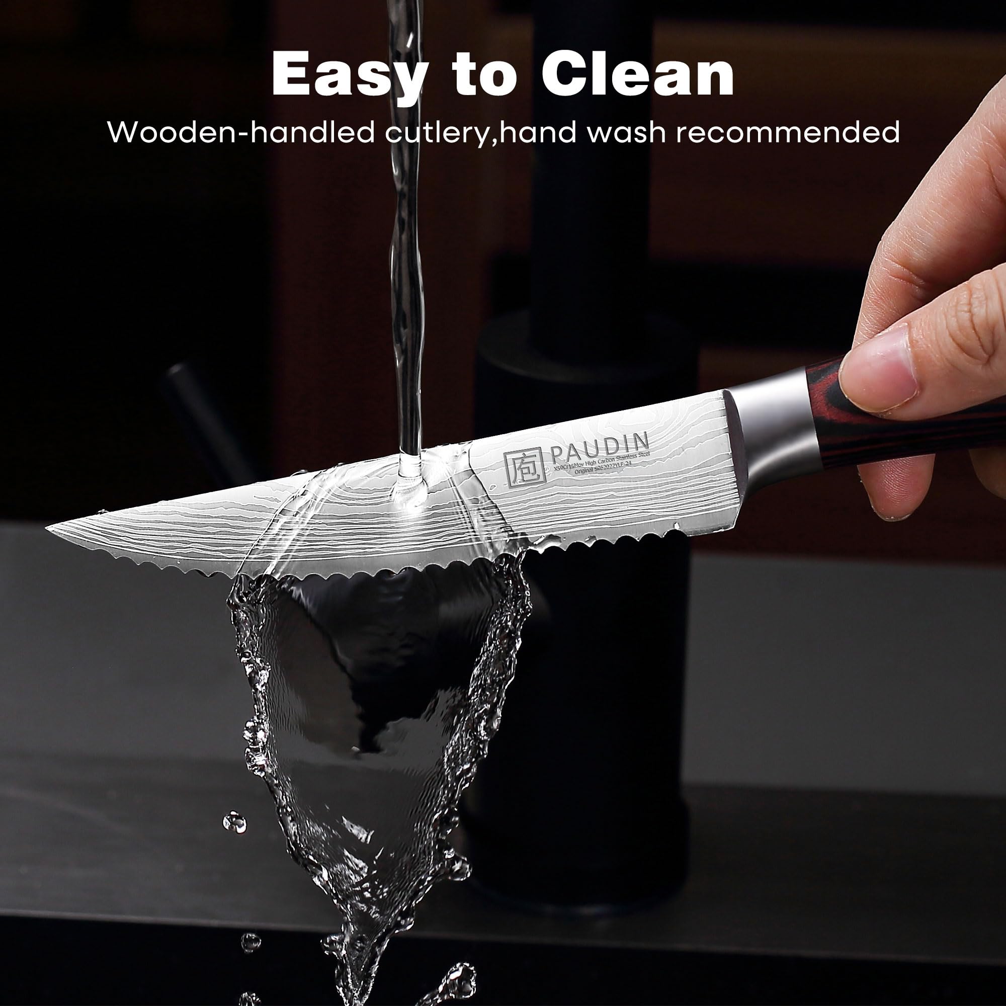 PAUDIN steak knives 6-set hand-wash recommended to preserve finish