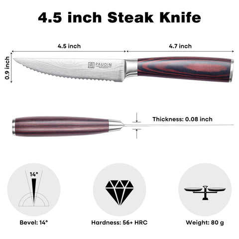 PAUDIN steak knives 6-set pakkawood handle offers comfortable grip during long meals