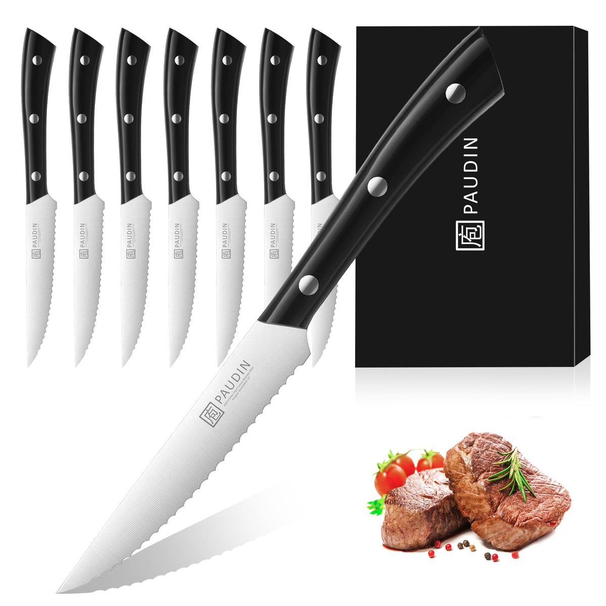 PAUDIN 8-piece steak knife set in elegant gift box, ideal for gifting