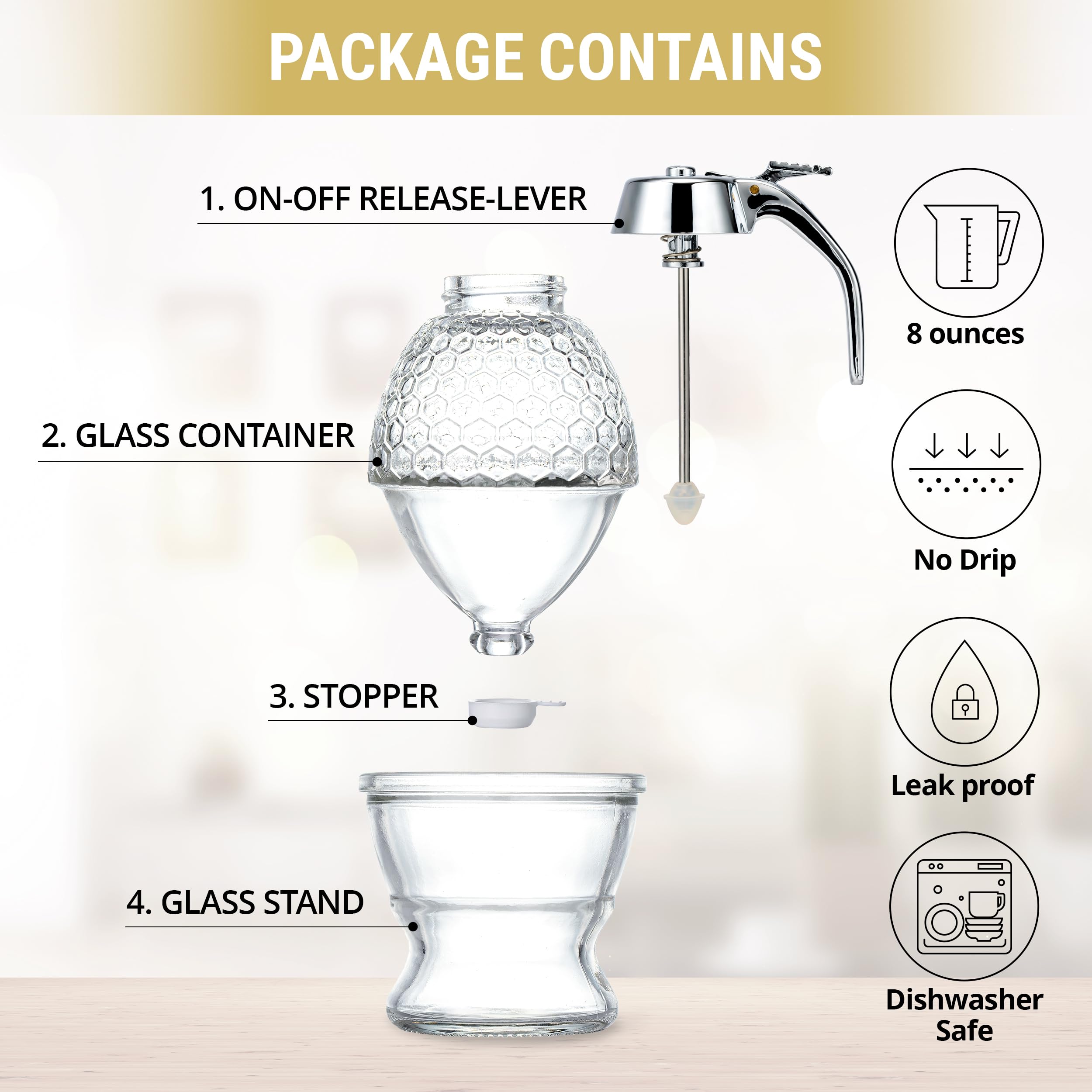 PAULSWAY no-drip design minimizes mess and drizzles smoothly onto tea or pancakes.