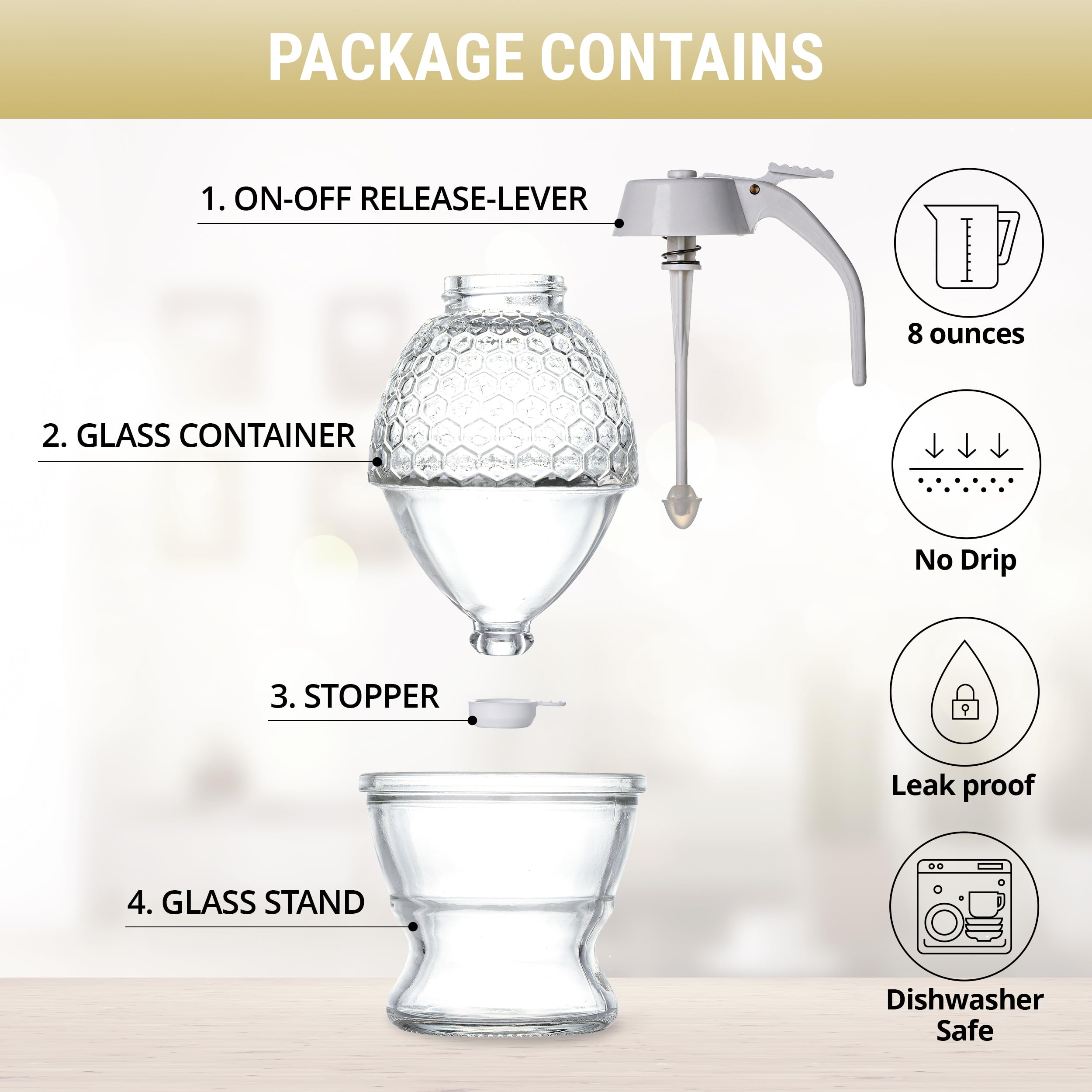 PAULSWAY white lid honey dispenser presents modern kitchen style and tidy storage
