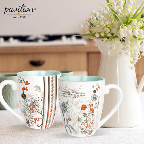 Pavilion mug held in hand for daily use during morning coffee.