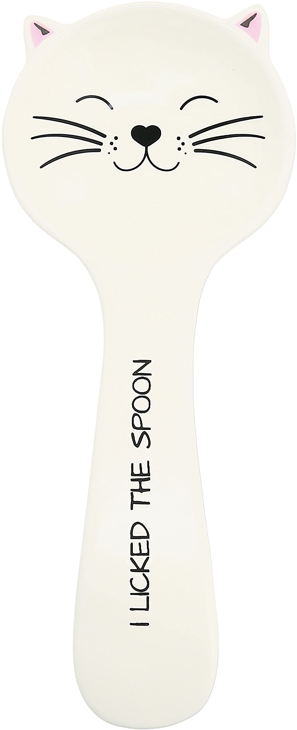 Pavilion Gift Company Cat Licked the Spoon Rest in white with hand-painted cat face.