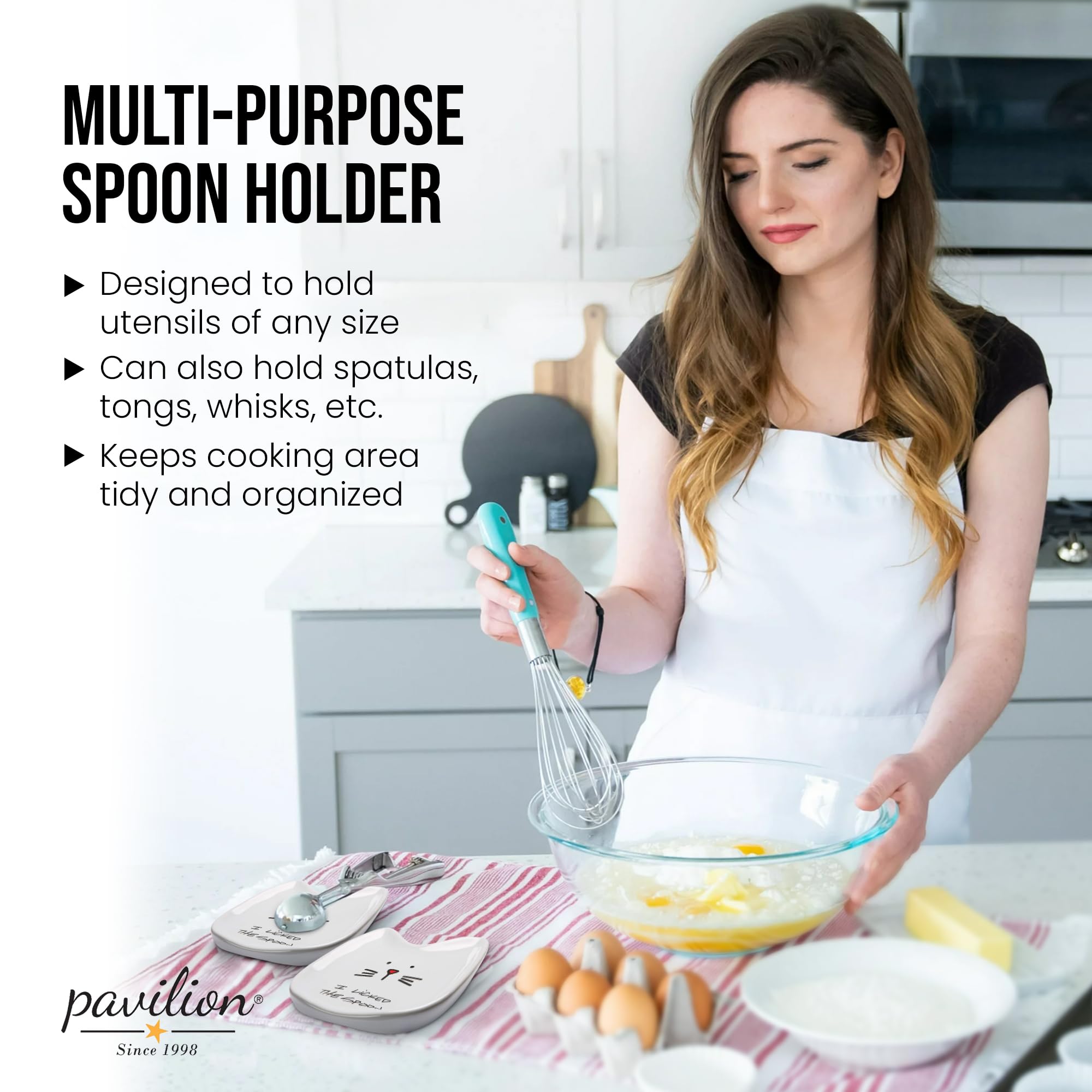 Pavilion Gift Cat Spoon Rest white ceramic with durable finish for everyday kitchen use.