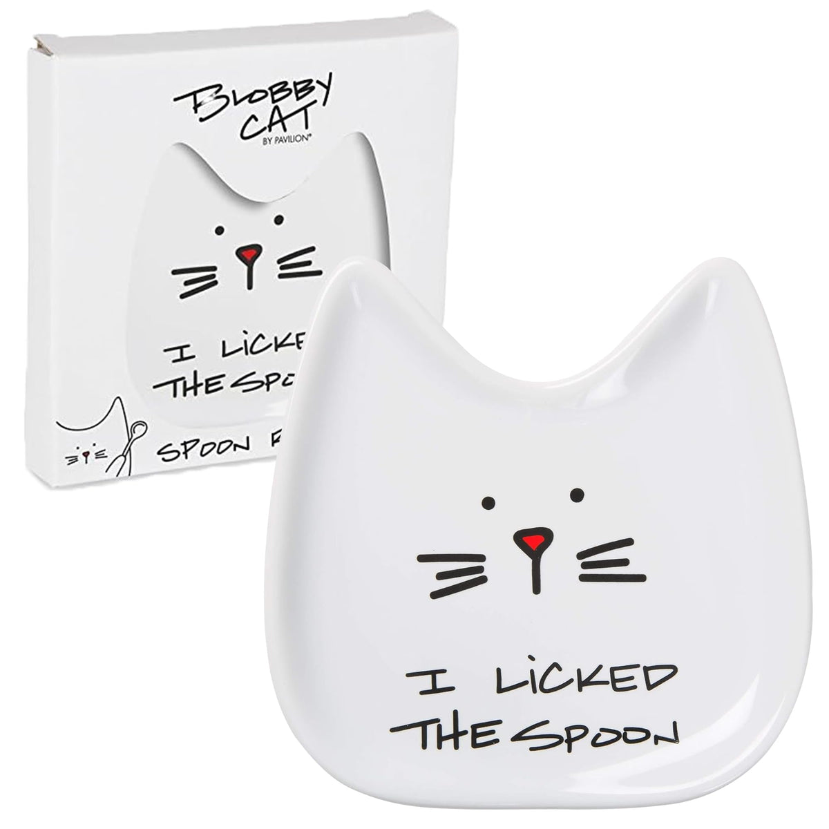 Pavilion Gift Cat Spoon Rest in white ceramic keeps utensils tidy with playful charm.