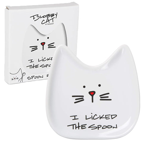 Pavilion Gift Cat Spoon Rest in white ceramic keeps utensils tidy with playful charm.