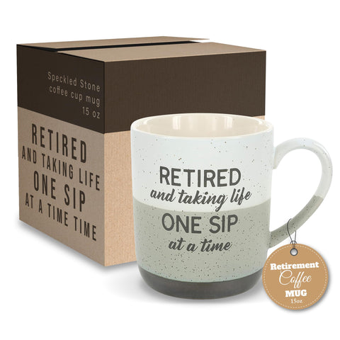 Pavilion Gift Company Retirement Mug with speckled glaze adds warmth to morning routine
