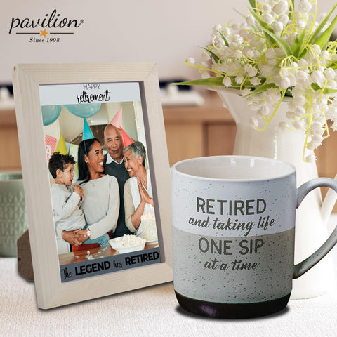 Pavilion Gift Company Retirement Mug text design showcases the retirement message beautifully