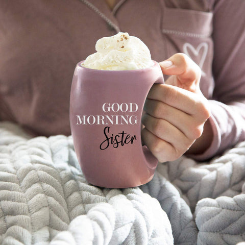 Pavilion Good Morning Sister mug arrives in gift-ready packaging for gifting.
