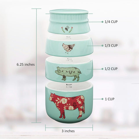 Pavilion Gift Company teal cups showcase animal icons on the front for a playful kitchen display