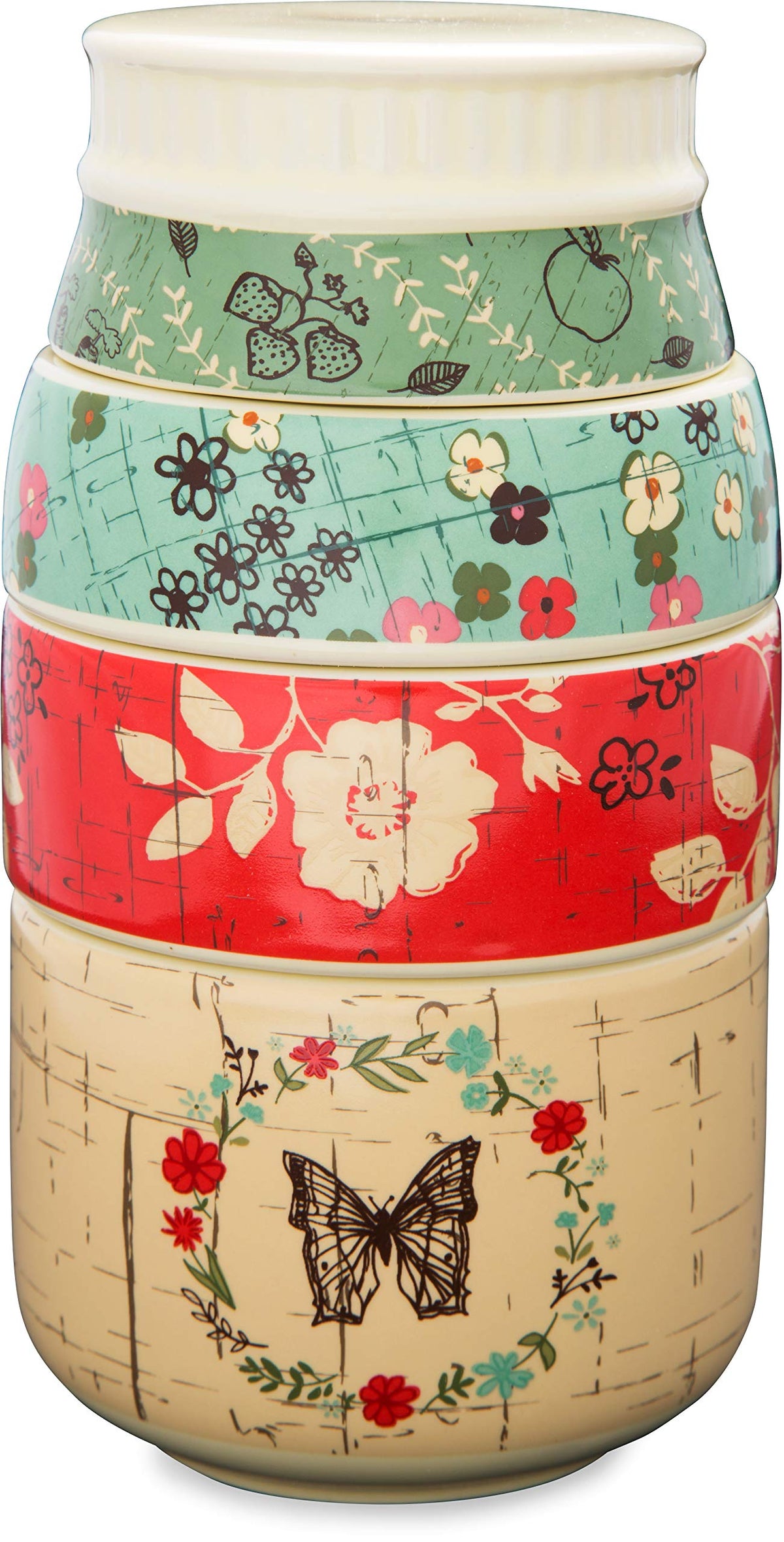 Pavilion Live Simply floral mason cups four-piece set arranged for baking and measuring.
