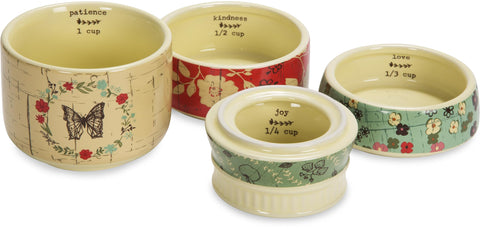 Close-up of colorful floral design on Pavilion Live Simply mason cups for cheerful measuring.