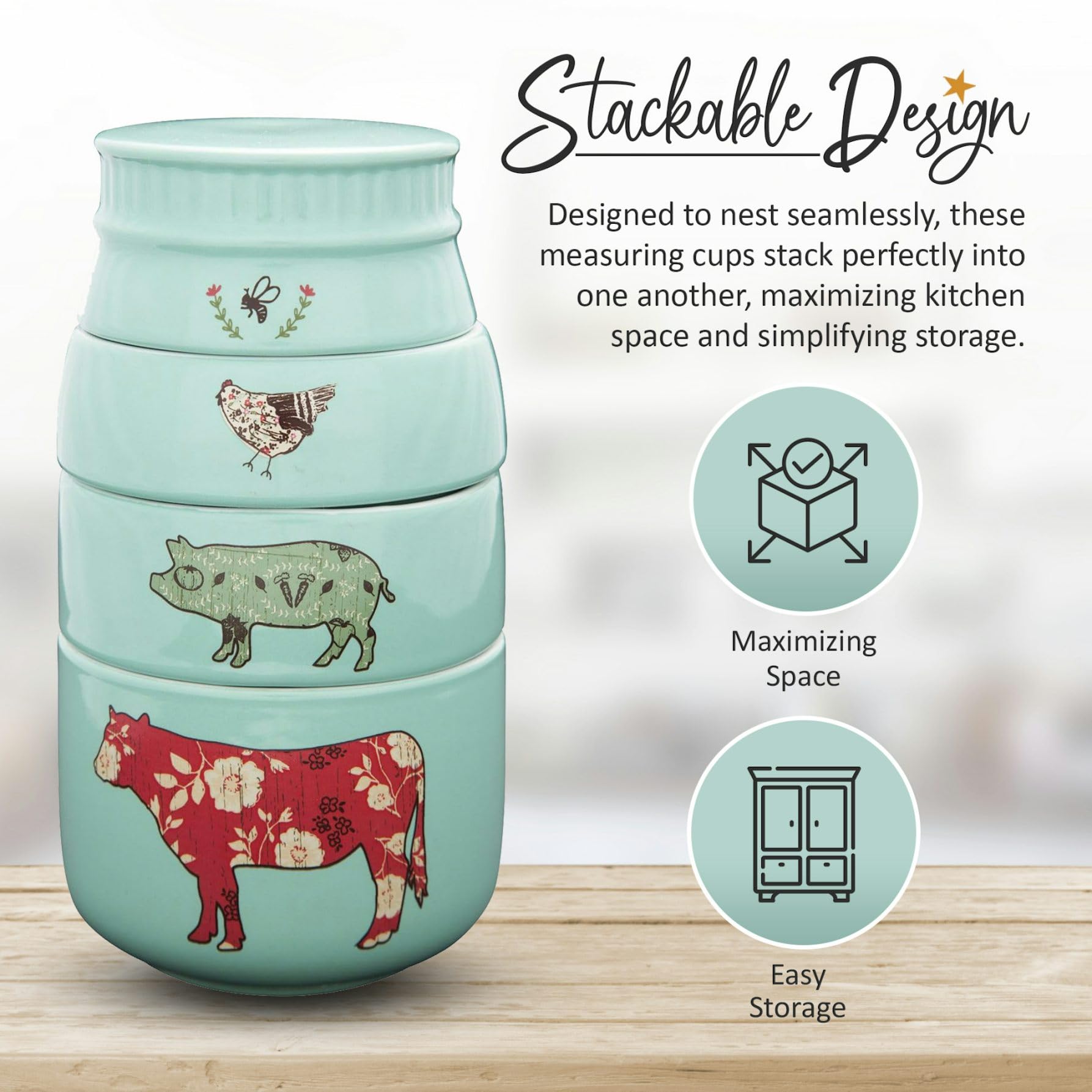 Pavilion Live Simply teal stoneware cups nest neatly to save cabinet space