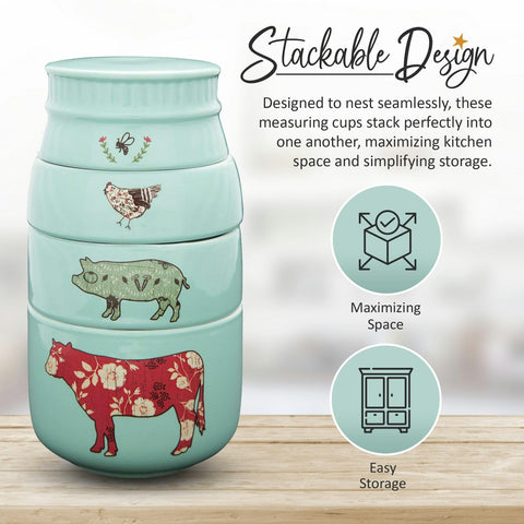 Pavilion Live Simply teal stoneware cups nest neatly to save cabinet space