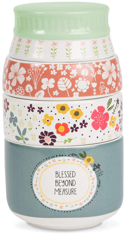 Pavilion Love You More measuring cups by Amylee Weeks in multicolor stoneware for everyday baking