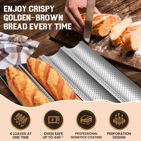 Pavsrmy baguette pan bakes four loaves at once in a large oven.