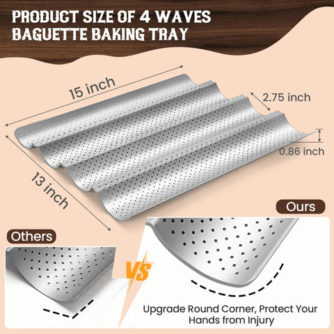 Pavsrmy baguette pan made of heavy-duty carbon steel for durability.