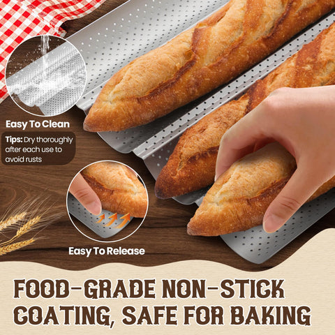 Pavsrmy baguette pan features a nonstick coating for easy release.