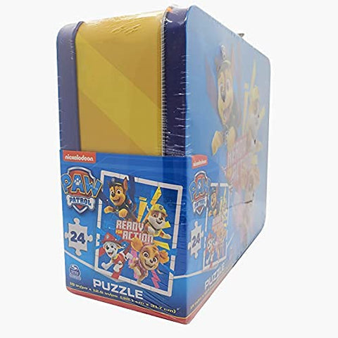 Paw Patrol puzzle lunchbox contents showing 24-piece puzzle and storage area.