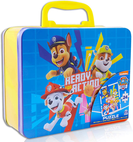 Paw Patrol puzzle lunchbox front view with durable metal construction.