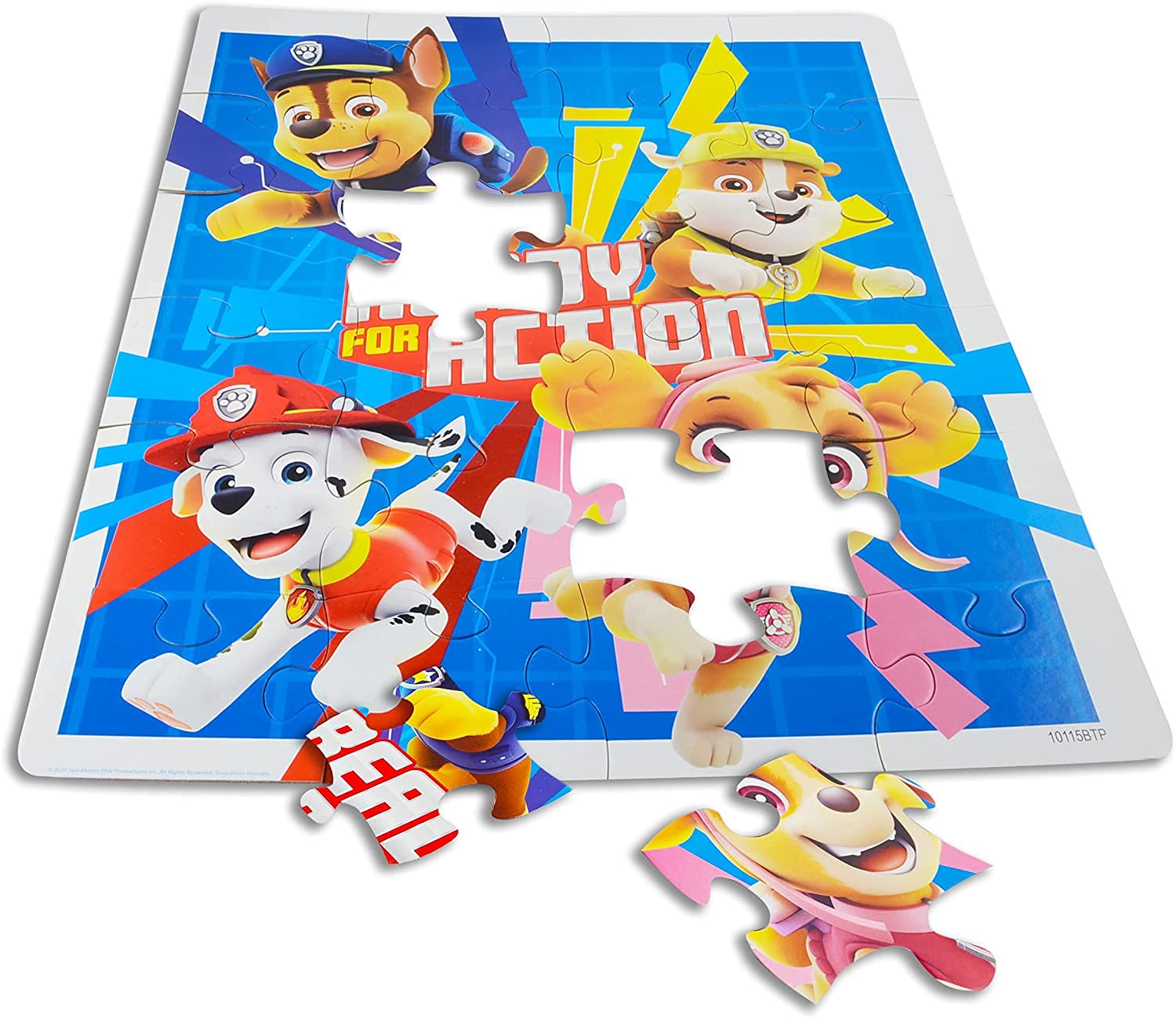 Paw Patrol puzzle lunchbox with lid open and puzzle pieces visible.