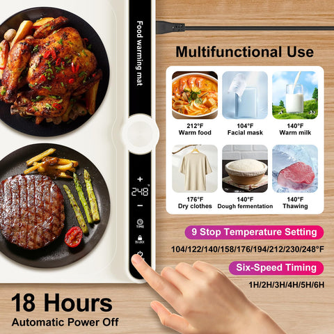 PAWCUB Food Warming Mat 6-gear timer helps manage meals without constant monitoring.