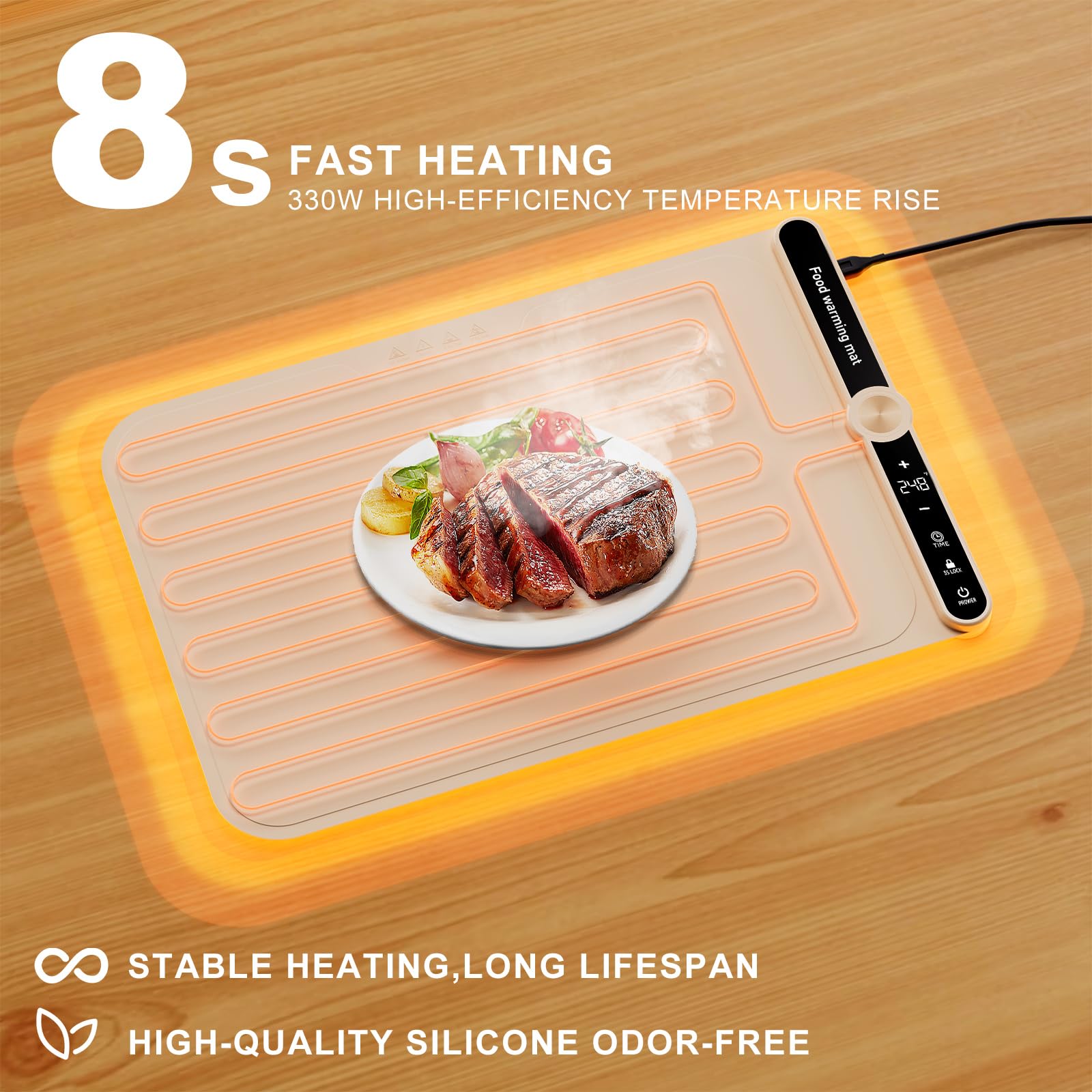 PAWCUB Food Warming Mat 9-temp control dials offer precise warmth for dishes.