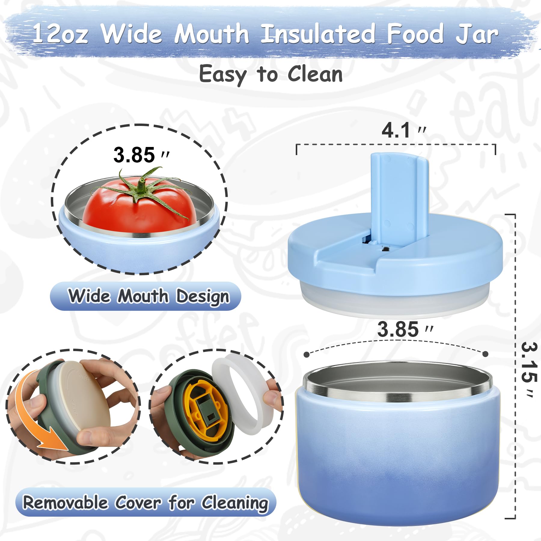 Pawtong 12oz capacity food jar holds more for meals.