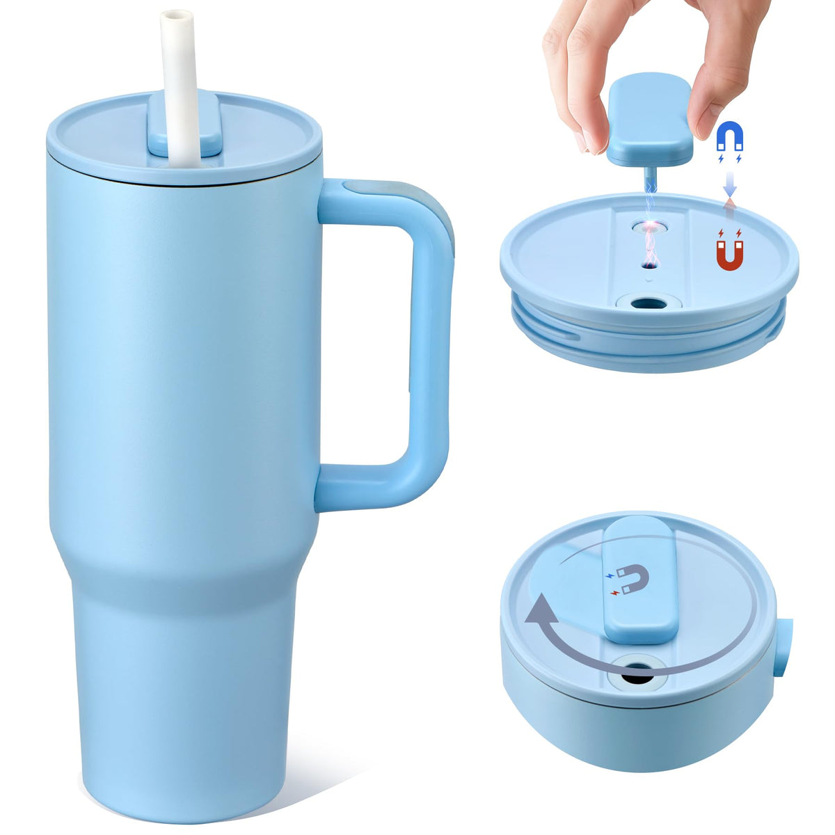 Pawtong 40oz insulated tumbler with magnetic blue finish for all-day hydration.