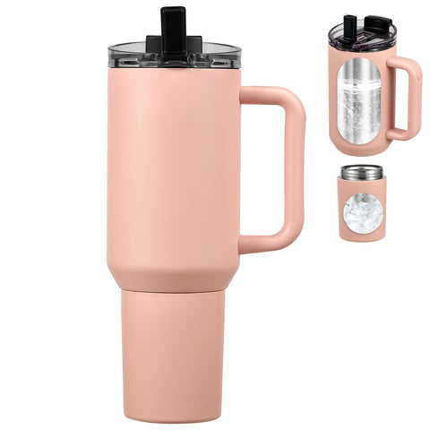 Pawtong 40oz tumbler pink with 2-in-1 lid for versatile on-the-go hydration.