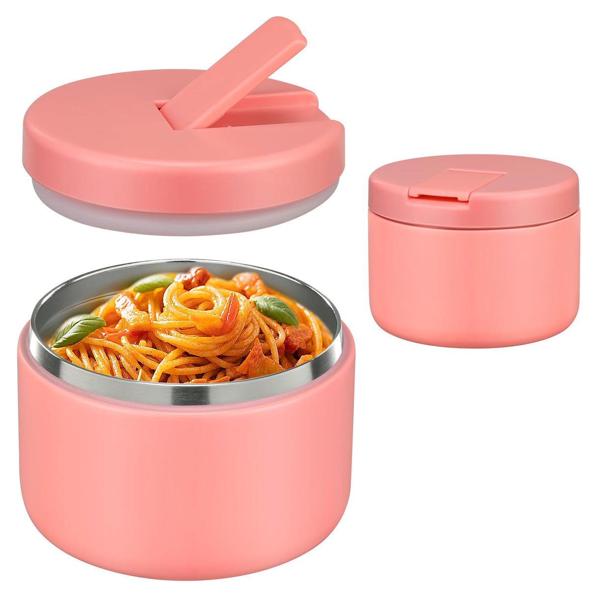 Pawtong buckle lid lunch container in pink for easy opening and secure transport.