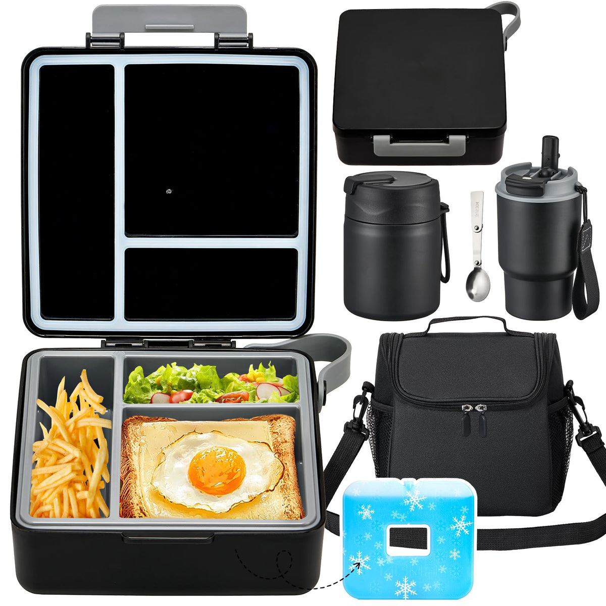 Pawtong lunch box set: bento box with removable ice grid keeps meals fresh for school.