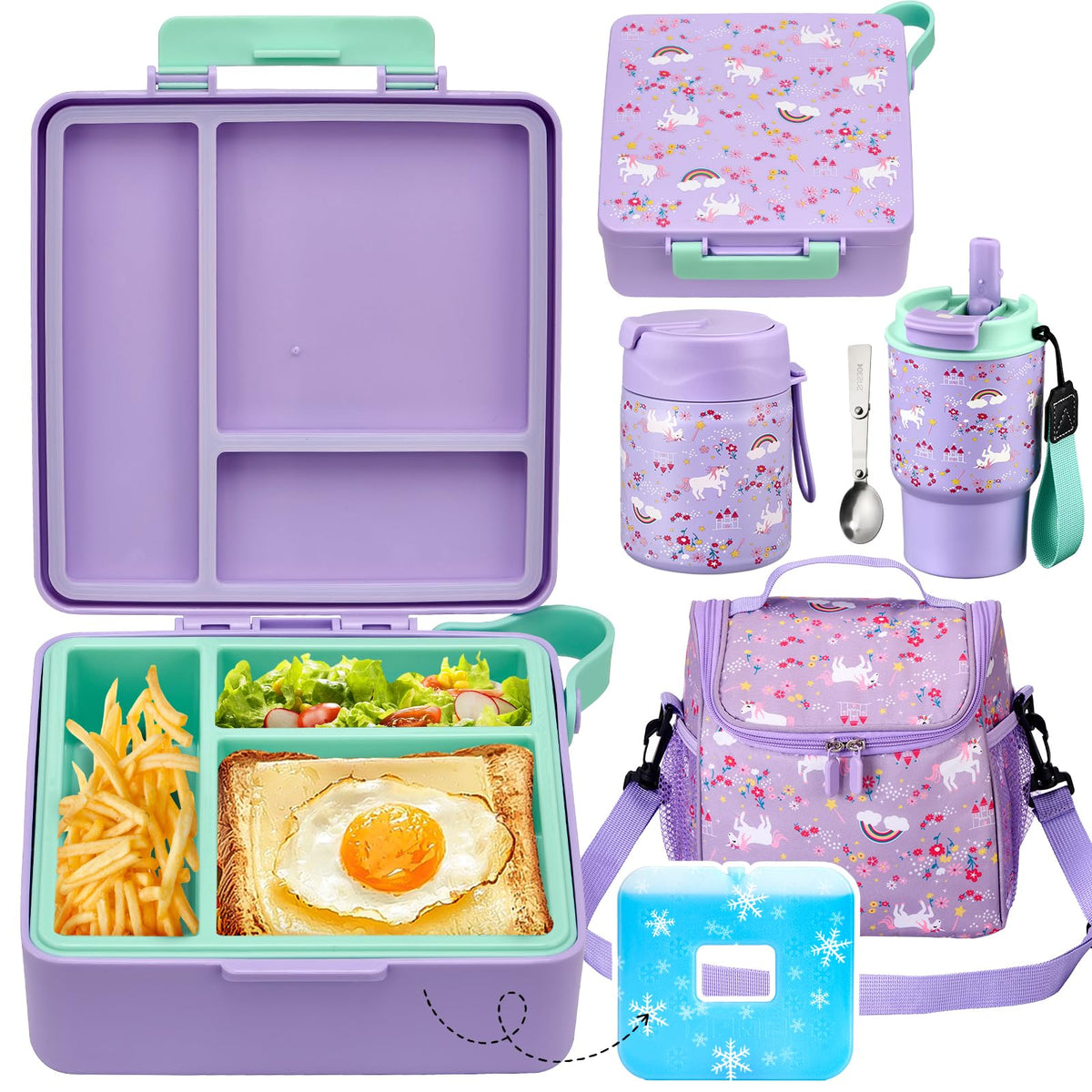 Pawtong lunch box set in purple horse ready for busy school days
