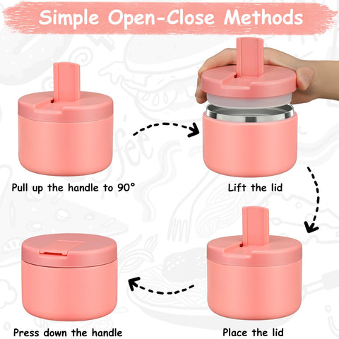 Pawtong wide-mouth lunch jar in pink for quick filling and easy cleaning.
