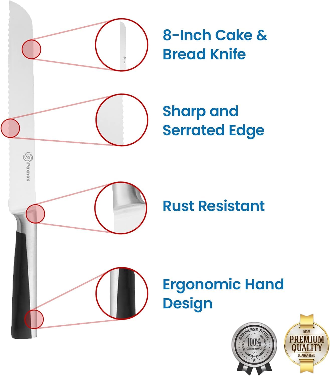 PAXNOK double-serrated blade slicing cake and pie with precision
