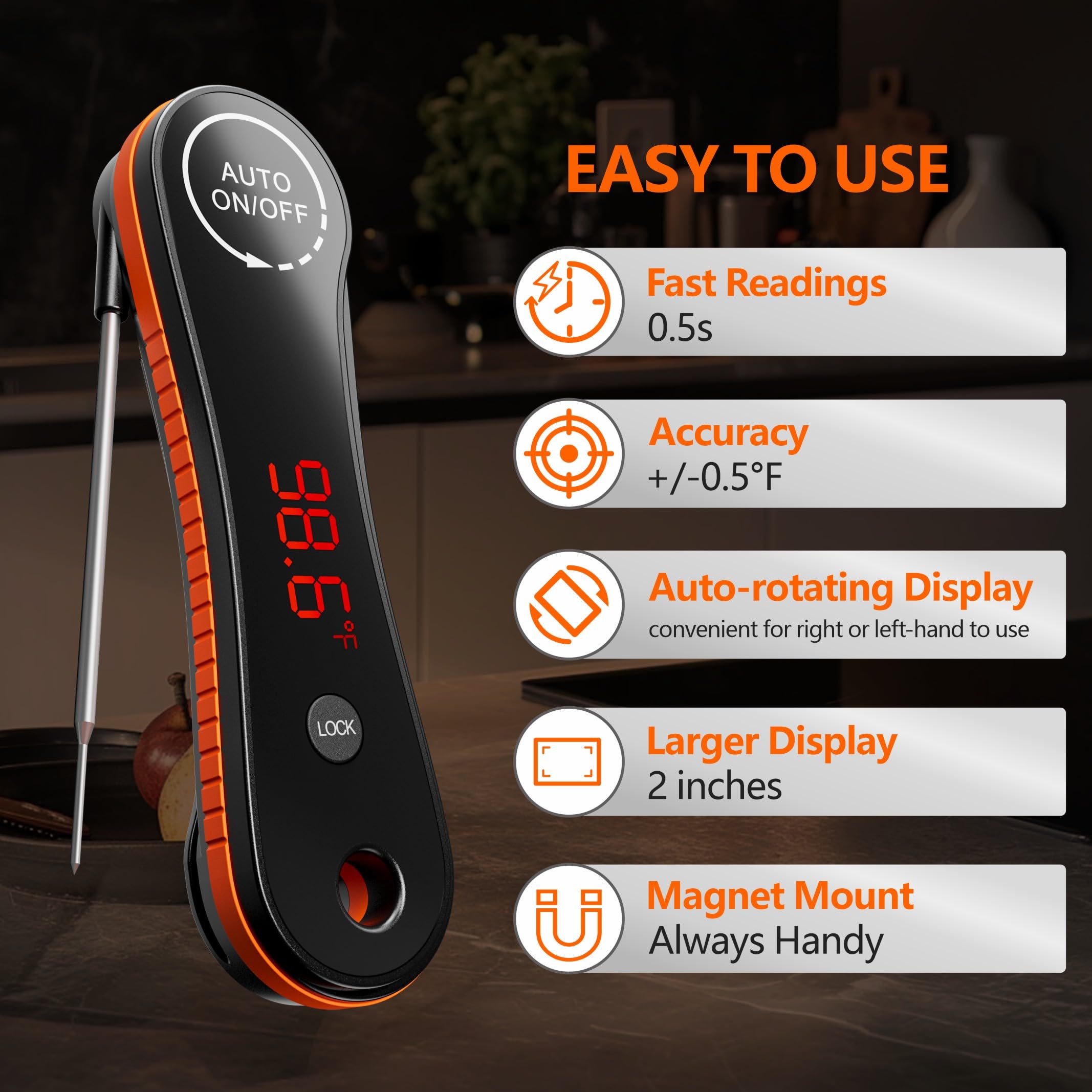 Paysean IP67 waterproof thermometer with full-screen design for safe cleaning
